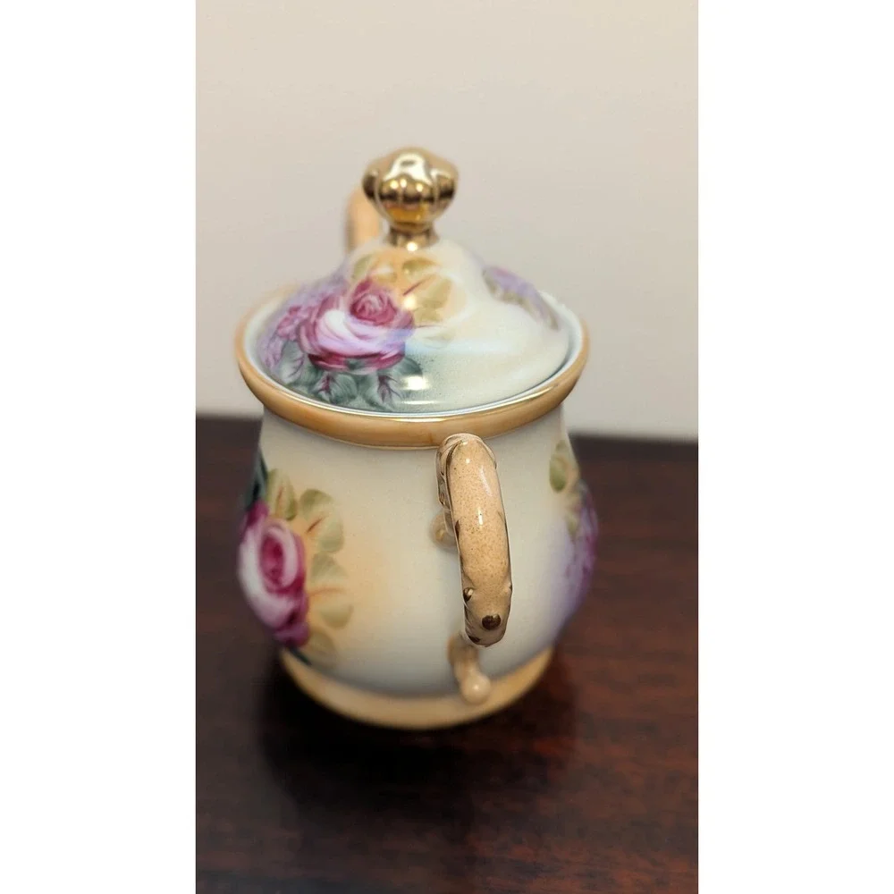 Vintage Rose Porcelain Tea Set Teapot Sugar Bowl Cups Cottagecore Floral Gold